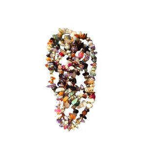 Vintage Gemstone Chip Necklace 34" Multi Color Natural Stone Boho Strand Jewelry